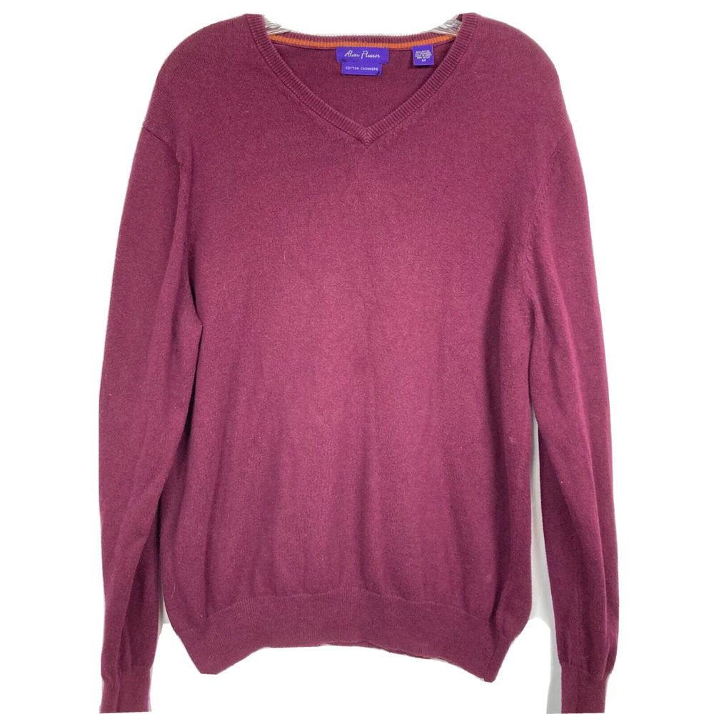 Alan Flusser Sweater Mens Sz M Burgundy Red Long Sleeve V Neck Pullover Cashmere